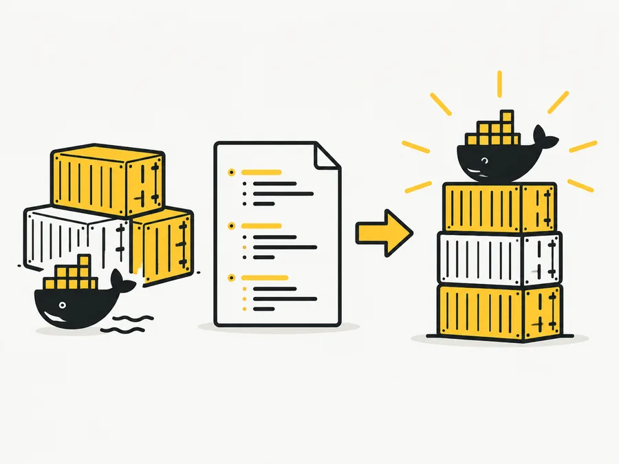 Containers being assembled into a running stack from a docker-compose file